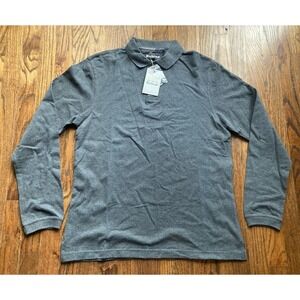 NWT Barbour Polo Shirt Mens Large Long Sleeve Gray 100% Cotton Made In Portugal